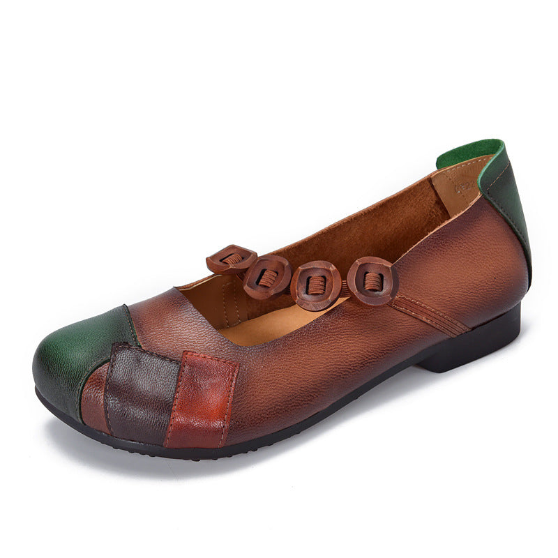 Summer Retro Color Matching Leather Casual Shoes