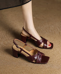 Red Sheepskin Splicing Chunky Sandals Peep Toe