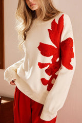 Color-blocked Floral Loose Long-sleeved Knit Sweater
