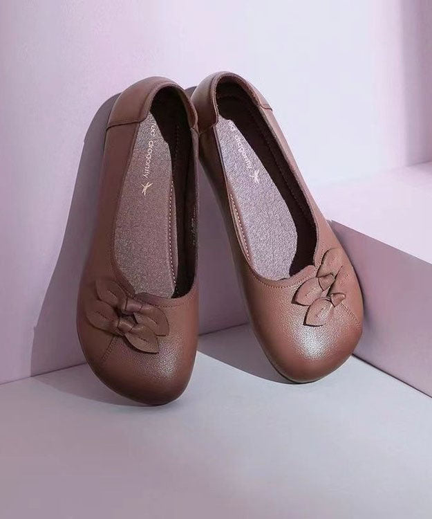 Black Bow Flat Shoes For Handmade Cowhide Leather Flat Shoes