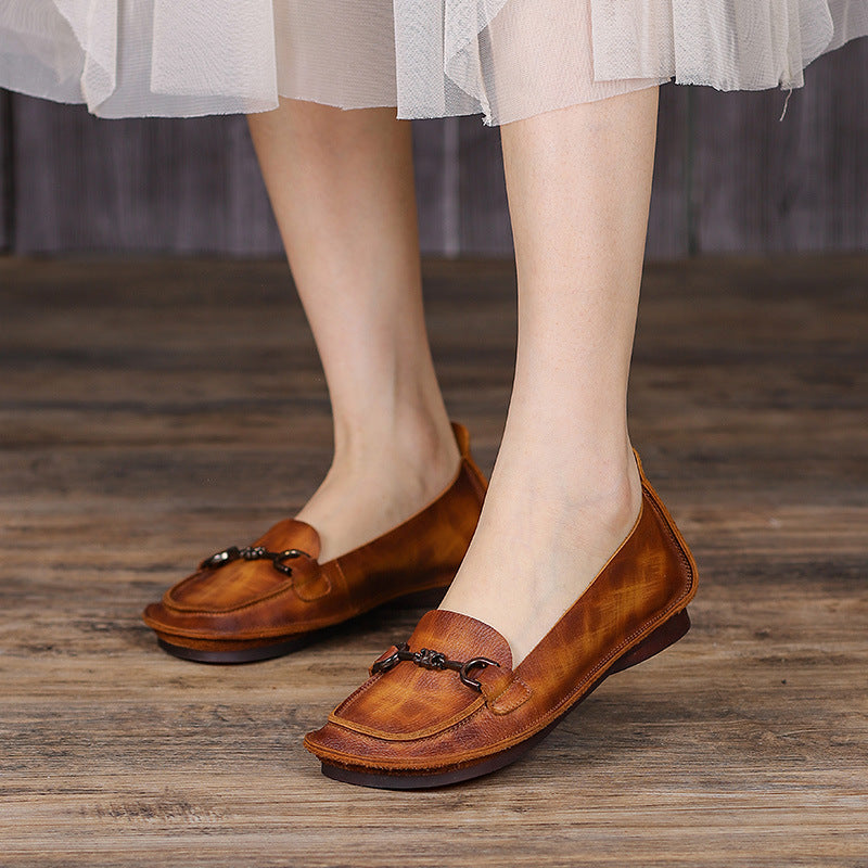 Summer Retro Leather Flat Casual Shoes