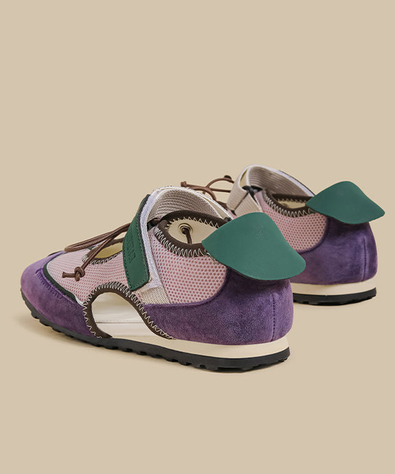 Purple Hollow Out Splicing Flat Shoes For Women