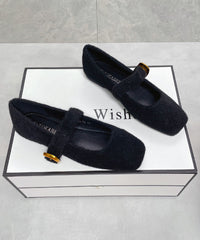 French Grey Fuzzy Fur Fluffy Soft Splicing Flat Feet Shoes Buckle Strap