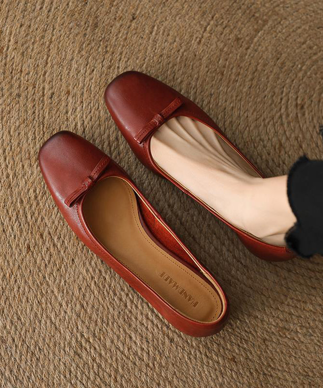 Black Bow Splicing Comfortable Cowhide Leather Flats
