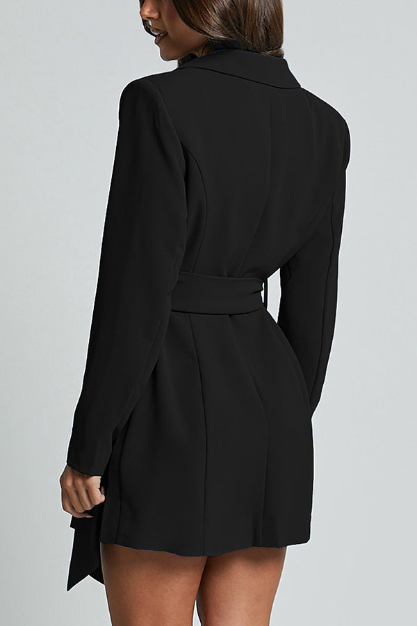 Pioneer Solid Color Lapel Long Sleeve Lace-up Blazer