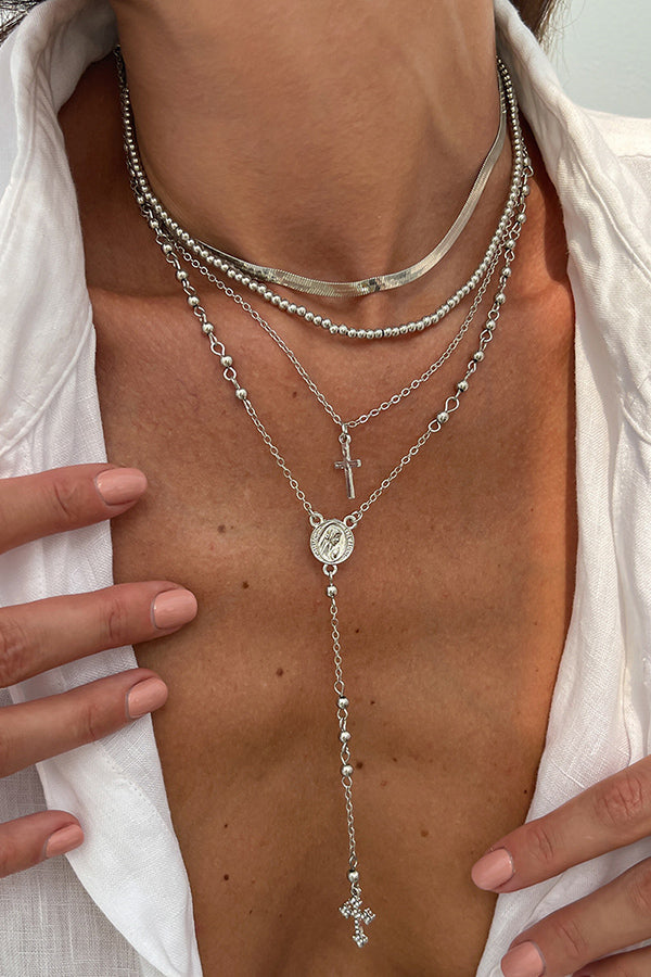 Diamond Cross Chain Elegant Multi-layered Necklace