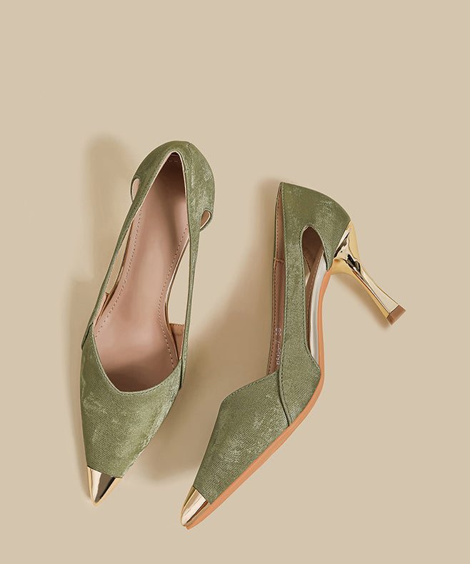 Green Faux Leather Splicing High Heel Sandals Pointed Toe