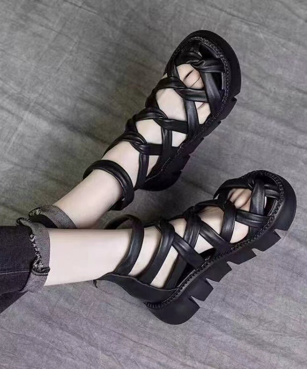 Summer Black Hollow Out Roman Sandals