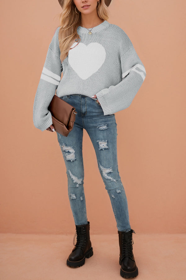 Heart-shaped Jacquard Long-sleeved Loose Knit Sweater