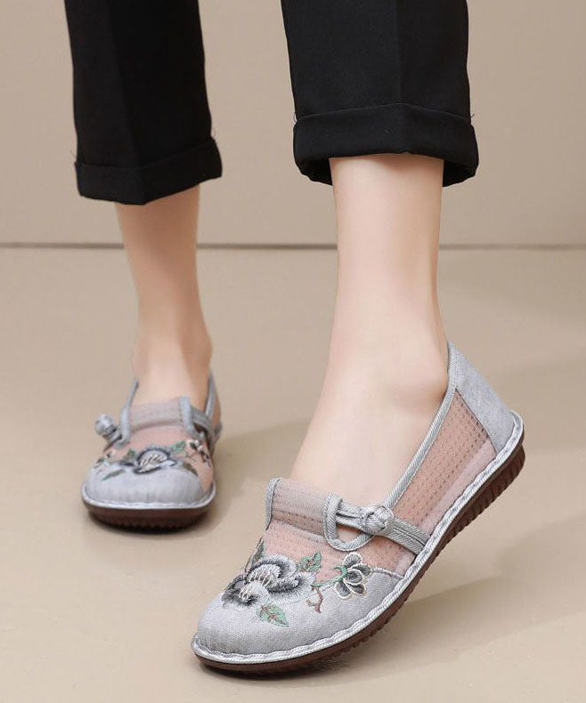 Embroidered Flat Feet Shoes Red Breathable Mesh