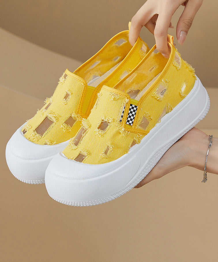 Yellow Splicing Platform Breathable Mesh Flats Shoes