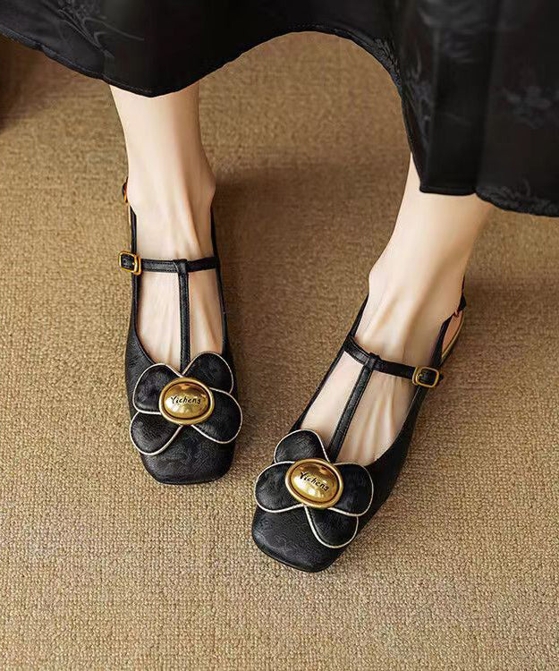 New Green Flower Buckle Strap Flat Shoes