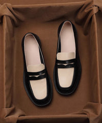 Brown Chunky Cowhide Leather Classy Splicing Loafer Shoes