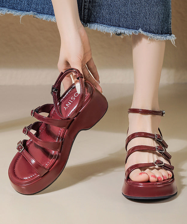 Red Splicing Platform Sandals Hollow Out Peep Toe