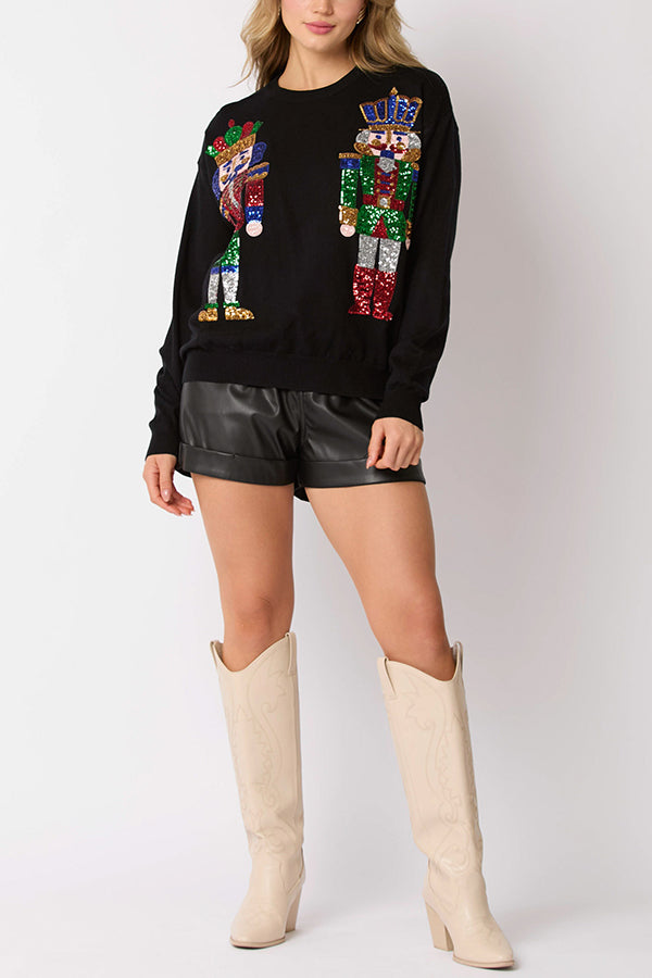 Christmas Soldier Sequined Casual Sweatshirt