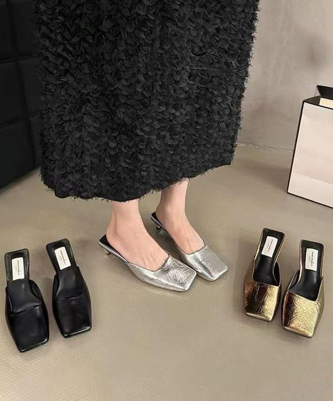 Chic Silver Splicing Chunky Slide Sandals Faux Leather