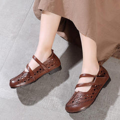 Stylish Splicing Loafers Green Genuine Leather Flat Sandals