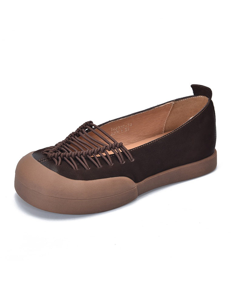 Casual Comfortable Red Cowhide Leather Splicing Flat Feet Shoes