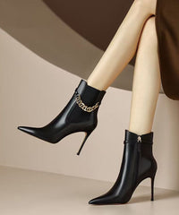 Classy Splicing Stiletto Boots Brown Faux Leather Pointed Toe