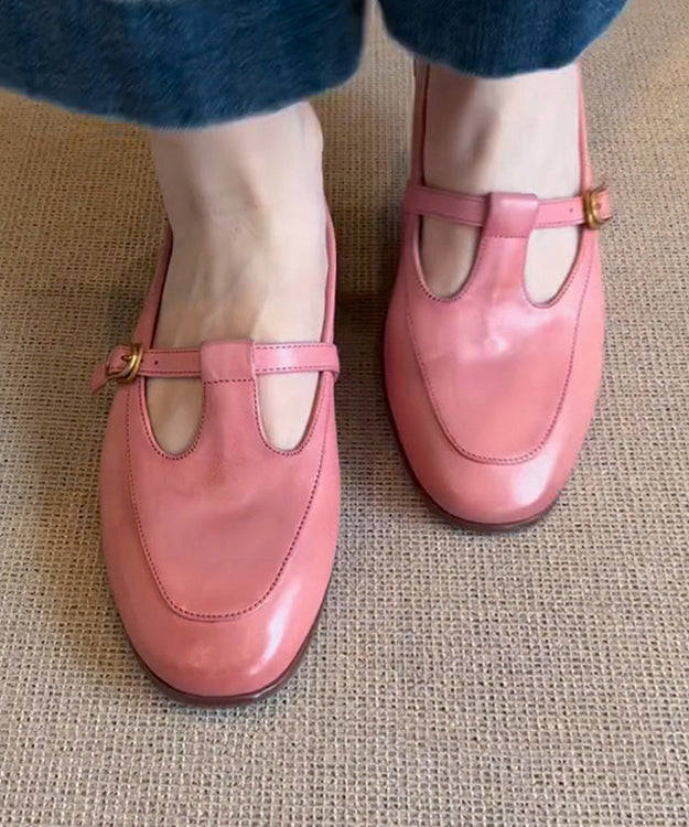 Boutique Splicing Flat Shoes Pink Cowhide Leather