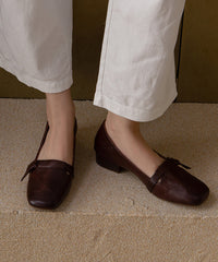 Red Comfortable Splicing Flat Shoes Cowhide Leather