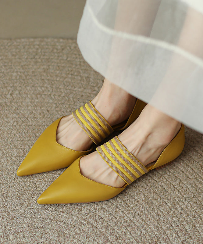 Yellow Cowhide Leather Splicing Walking Sandals