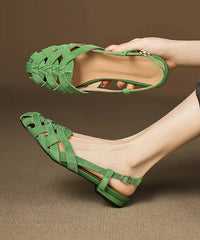 Beige Cowhide Leather Hollow Out Splicing Walking Sandals