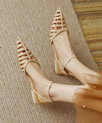 Black Faux Leather Splicing Sandals Hollow Out Pointed Toe