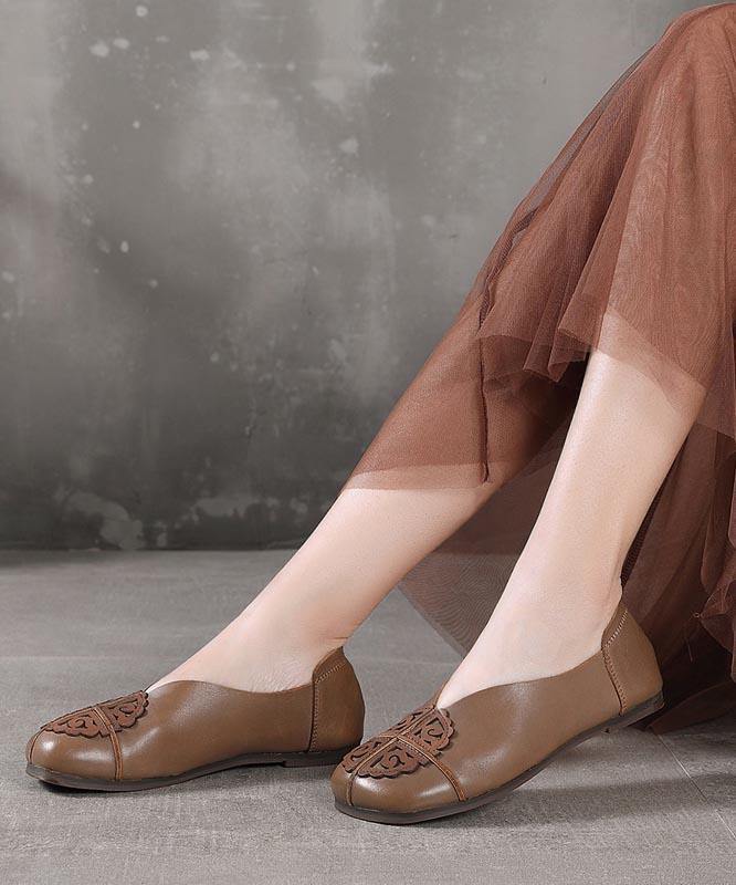 Khaki Flats Hollow Out Splicing Flat Shoes For Women