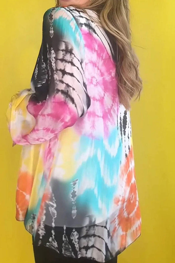 Gradient Tie-dye V-neck Long-sleeved Casual Shirt
