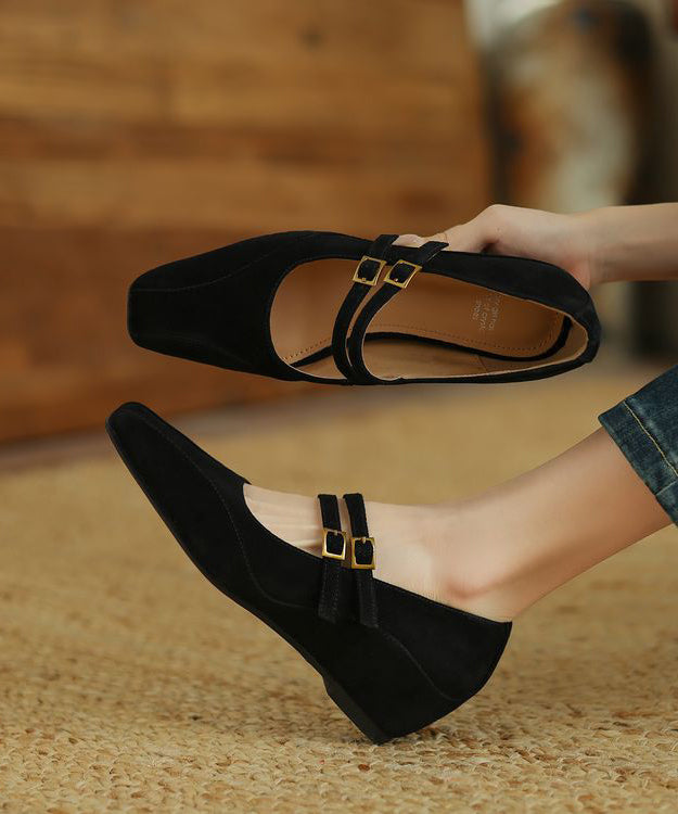 Brown Wedge Heels Shoes Suede Splicing Buckle Strap