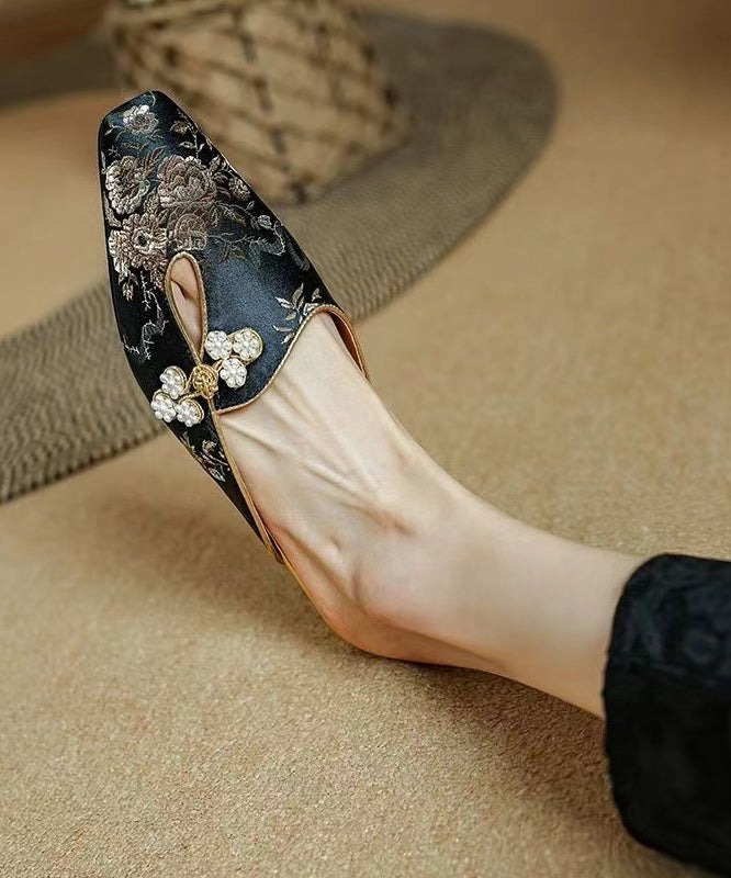 Gold Satin Jacquard Slide Sandals