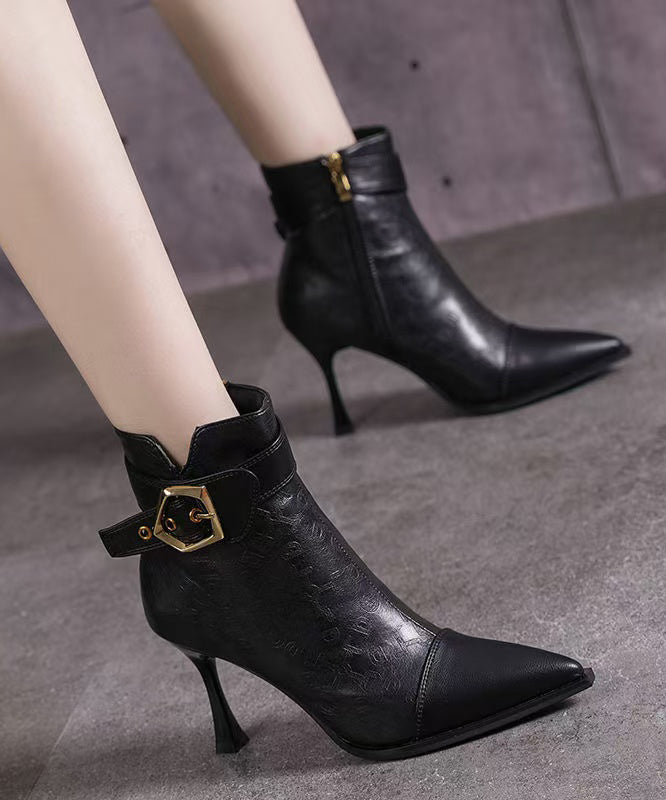 Khaki Boots High Heel Faux Leather Splicing