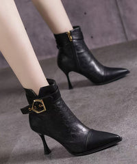 Khaki Boots High Heel Faux Leather Splicing