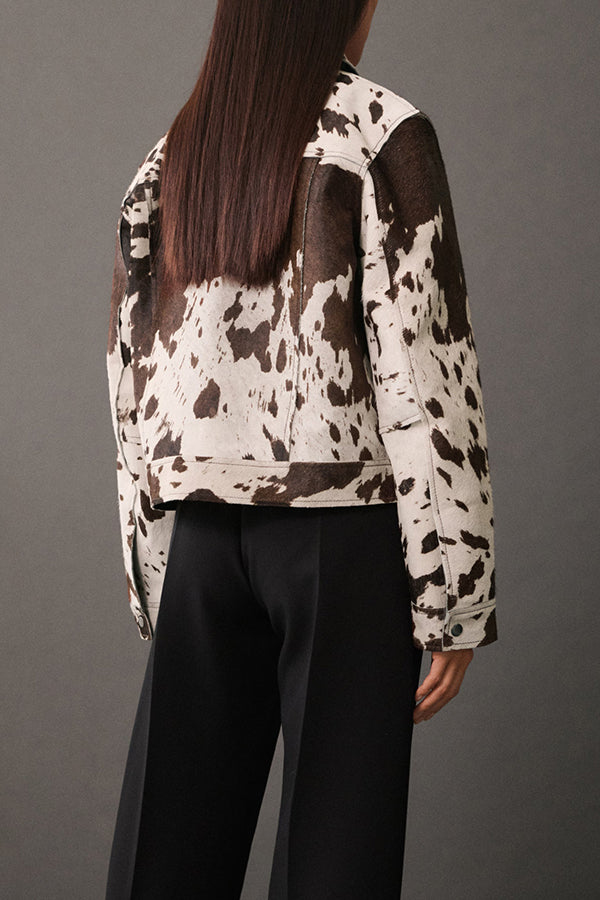 Irregular Cow Pattern Lapel Short Jacket