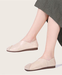 Khaki Cowhide Leather Flats Splicing Flat Feet Shoes