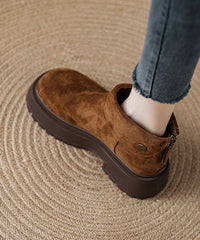 Comfy Coffee Zippered Splicing Chunky Ankle Boots