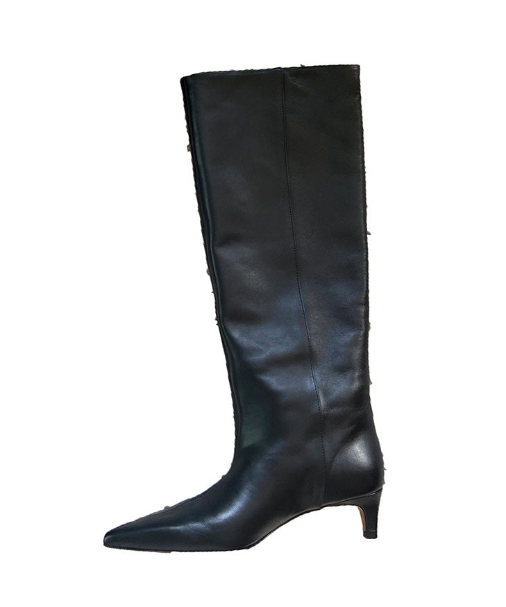 Mulberry Faux Leather Splicing Boots Pointed Toe