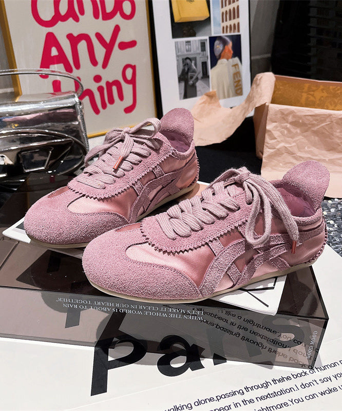 Lace Up Splicing Sport Flats Yellow Suede