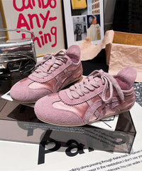 Lace Up Splicing Sport Flats Yellow Suede