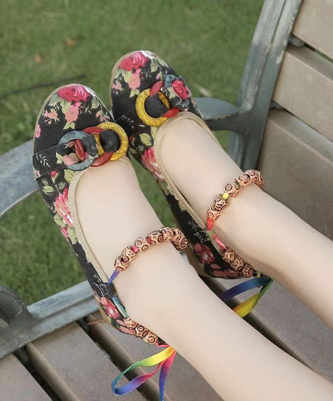 Black Cotton Fabric Splicing Flat Shoes For Women