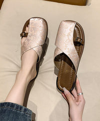 Black Hollow Out Print Satin Slide Sandals