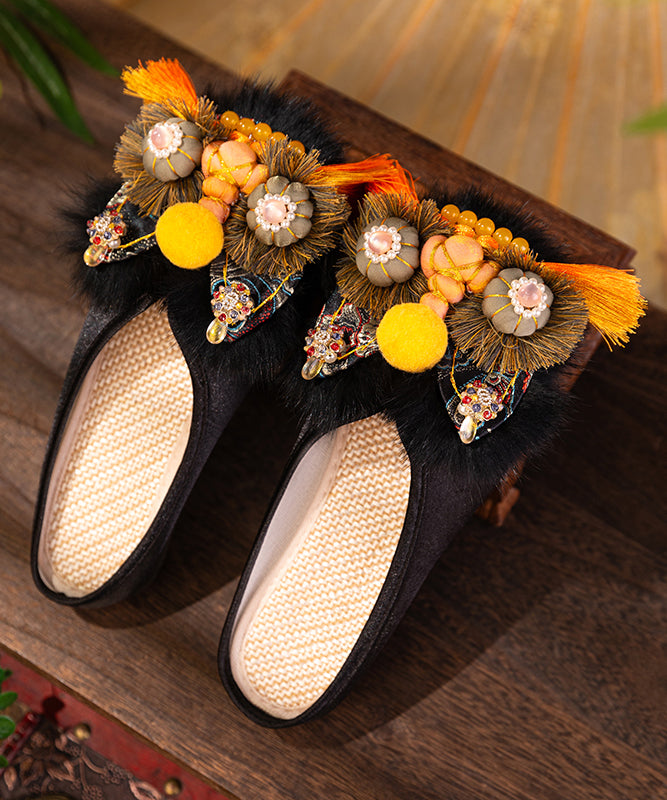Handmade Comfortable Black Satin Slippers