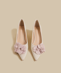 Mulberry Faux Leather Splicing High Heel Shoes Floral Pointed Toe