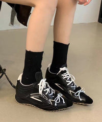 Silver Faux Leather Lace Up Splicing Sport Shoes Pointed Toe