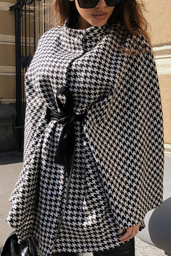 Houndstooth Loose Lace-up Cape