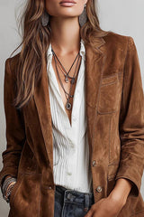Suede Lapel Long-sleeved Casual Button-down Jacket