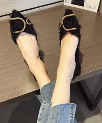 Zircon Splicing Pointed Toe Flat Shoes Purple Cotton Fabric