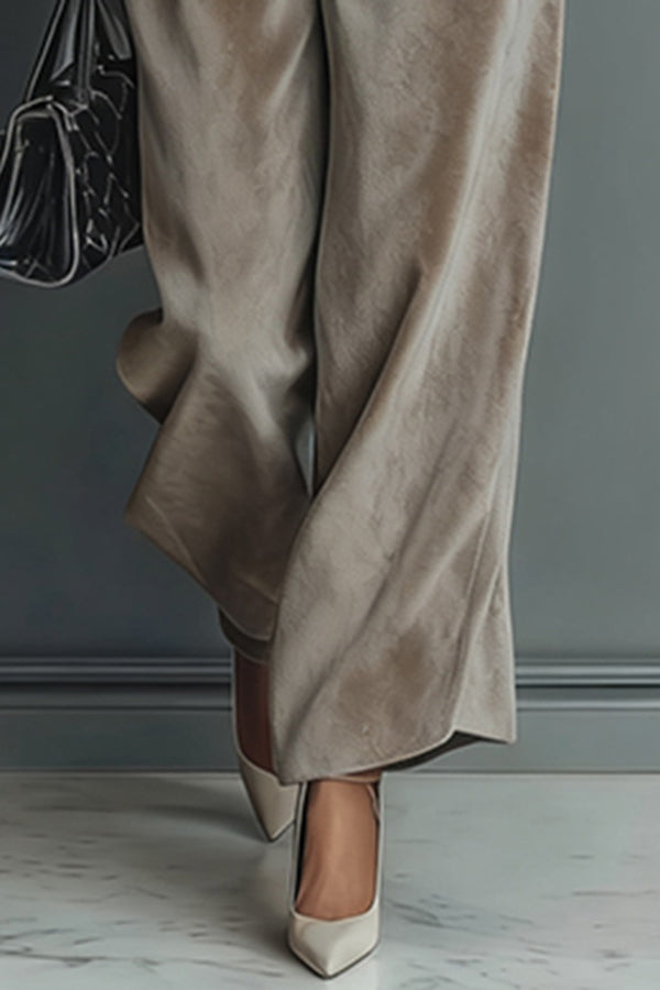 Velvet Turtleneck Long-sleeved Top and Casual Pocket Wide-leg Pants Set