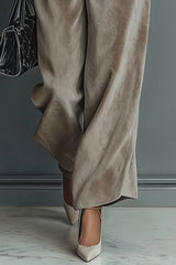 Velvet Turtleneck Long-sleeved Top and Casual Pocket Wide-leg Pants Set